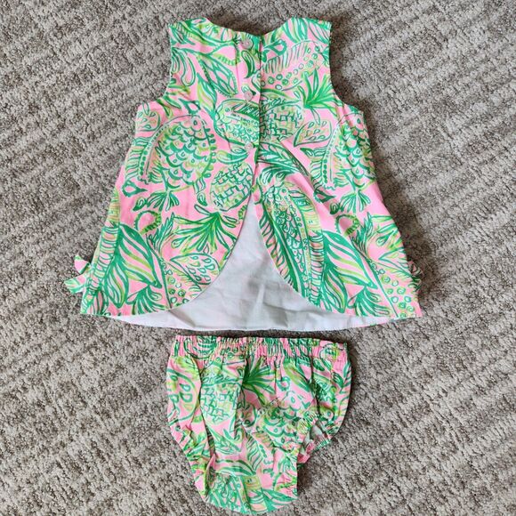 Lilly Pultizer baby girl's dress with bloomers pink green size 6-12 months - Picture 10 of 11